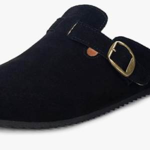 Womens Suede Clogs Mens Genuine Leather Mules Cork Footbed Sandals with Arch Suppor