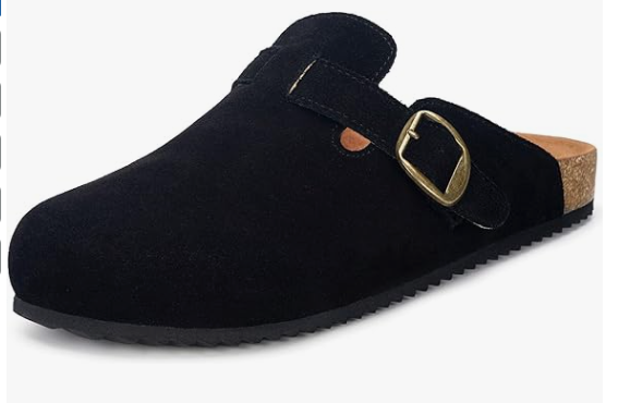 Womens Suede Clogs Mens Genuine Leather Mules Cork Footbed Sandals with Arch Suppor