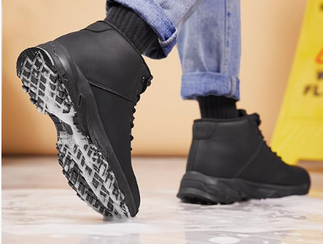 Men Slip Resistant Shoes Waterproof Food Service Chef Kitchen Restaurant Working Boots Casual Leather Ankle Boot Outdoor Walking Booties